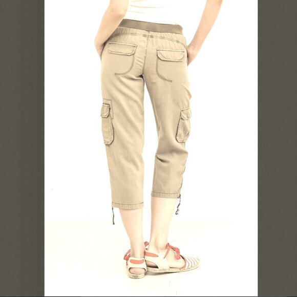 Anthropologie Marrakech Julia Tencel Linen Cargo Capri Pants in Sandy Sz 27 NWOT - Picture 2 of 13